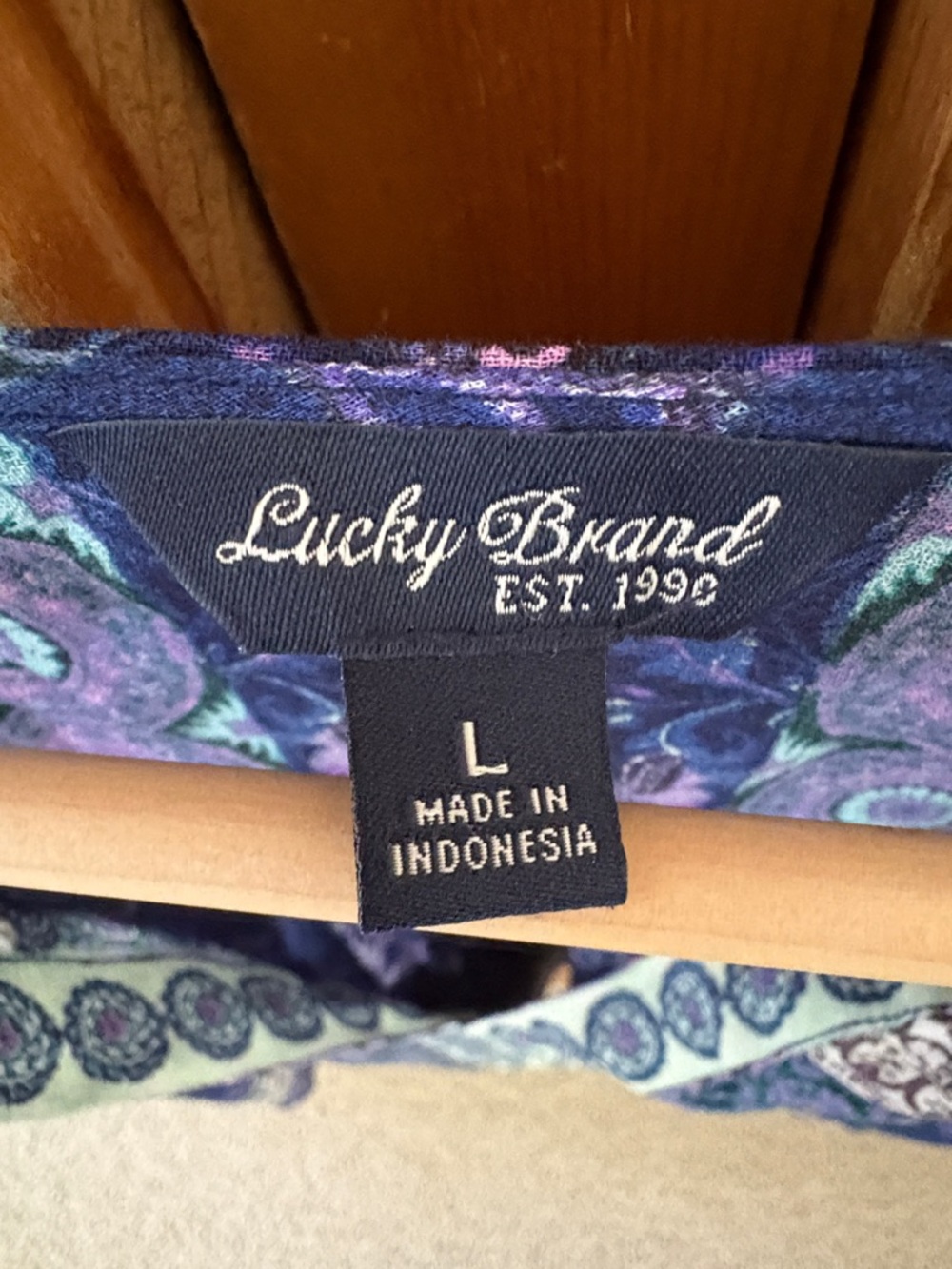 Lucky Brand Navy Boho V-Neck Blouse with Purple Accents - Picture 2 of 2